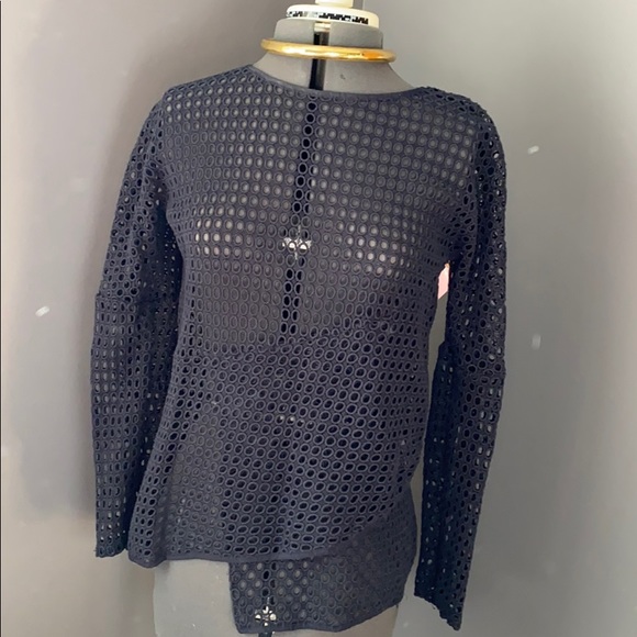 Zero + Maria Cornejo Tops - Zero + Mario Cornejo Navy Eyelet L/S top Size M